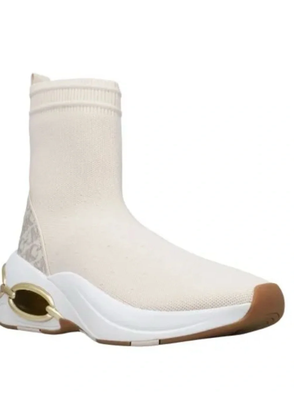 Michael Kors Cream Knit Sock Bootie with Gold Ring Detail - Picture 5 of 9